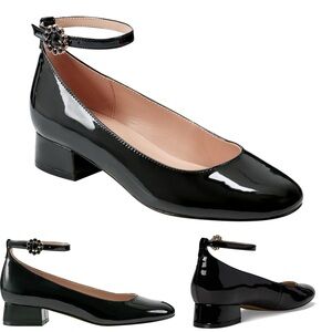 Bandolino Lexy Ankle Strap Pump Low Block Heel Adjustable Strap Buckle Closure